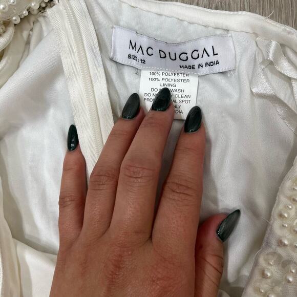 MAC DUGGAL 93735 Pearl Embellished Soft Tie One Shoulder Gown White 12 NEW - Picture 8 of 10